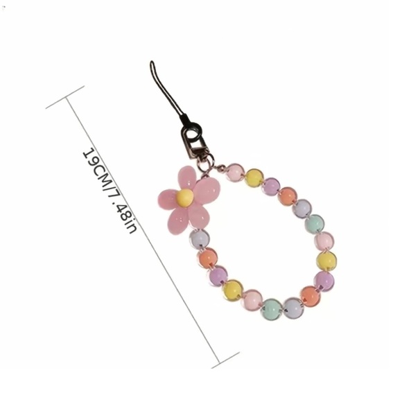 Flower Macaron-Inspired Beaded Phone Lanyard - Blue - Picture 4 of 4